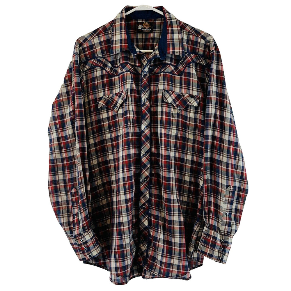 Vintage Mens‎ 17/35 Kenny Rogers Western Snap Shirt Plaid Yoke Piping Karman